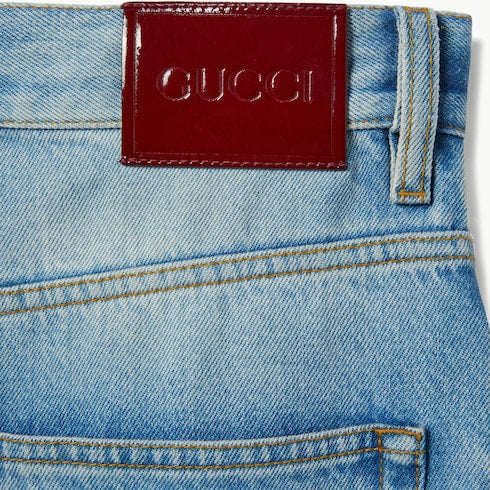 Flared bleached cotton denim pants - light blue