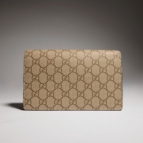 Bi-color GG Marmont wallet on chain - taupe leather and Supreme