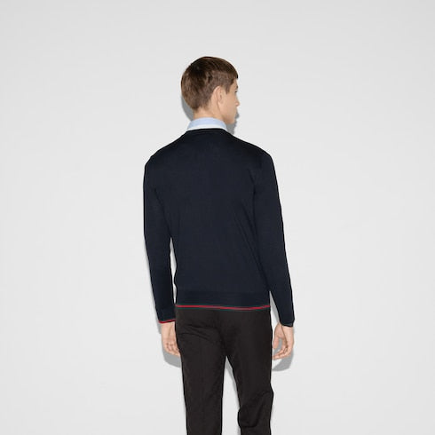 Wool knit sweater with Web - dark blue