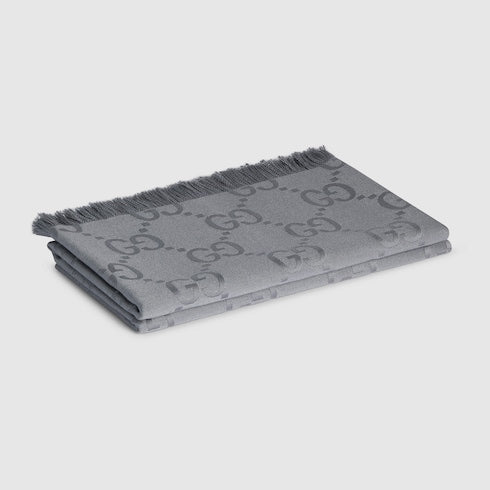 GG wool silk jacquard blanket - grey