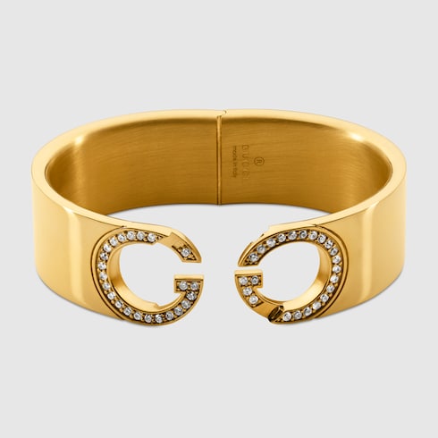 Gucci Interlocking crystal cuff bracelet - gold-toned brass