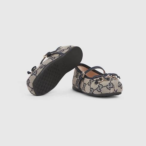 Toddler ballet flat with Horsebit - beige and blue GG canvas