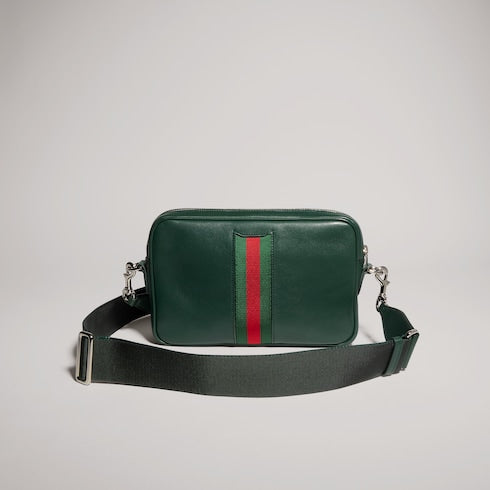 Web Trademark small crossbody bag - dark green leather
