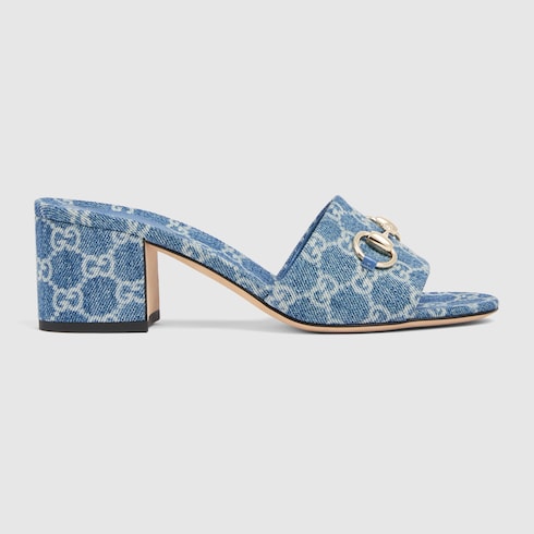 Women's slide sandal with Horsebit - blue GG denim
