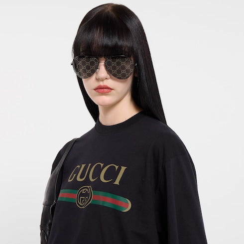 Cotton jersey and silk T-shirt with print - black
