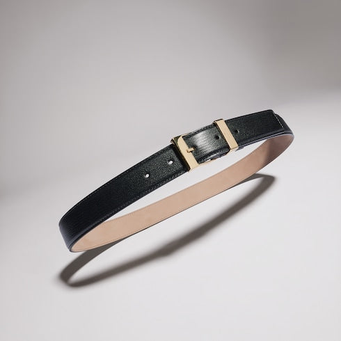 Belt with squared buckle - black leather