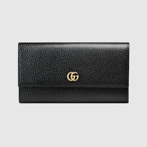 Black Textured Leather GG Marmont Continental Wallet - Black Textured Leather