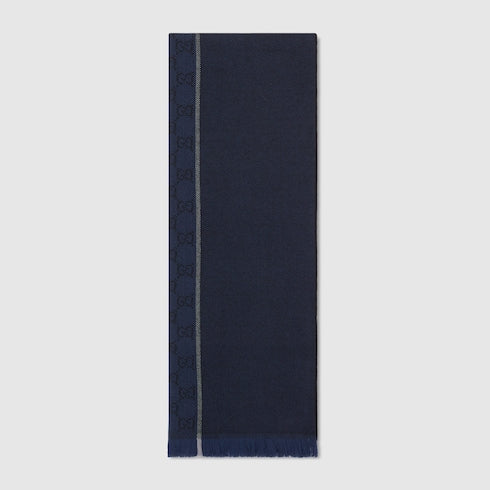 GG wool jacquard scarf - navy and light grey