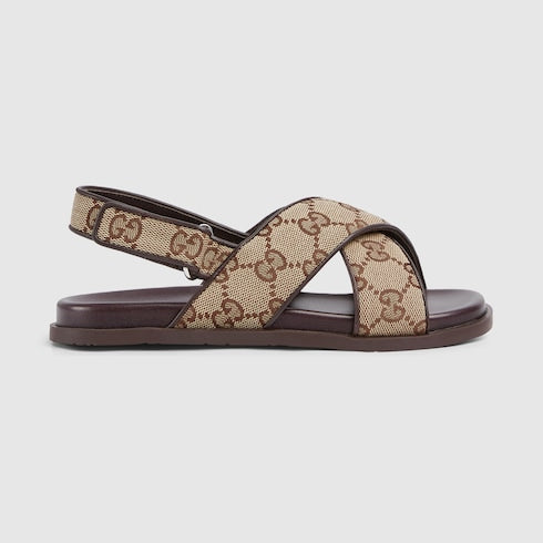 Children's GG sandal - beige and dark brown canvas