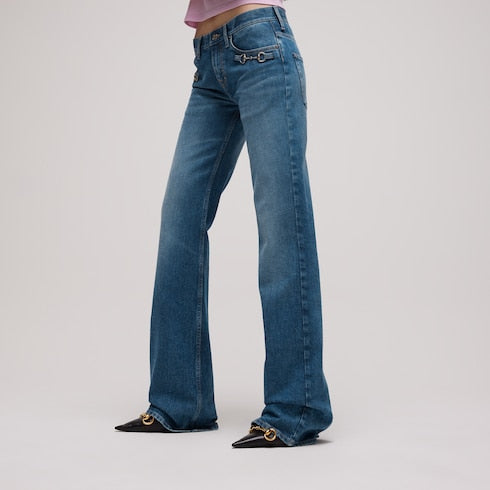 Stretch cotton denim with Horsebit - blue