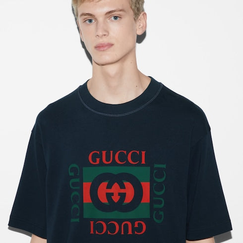 Printed cotton jersey T-shirt - navy
