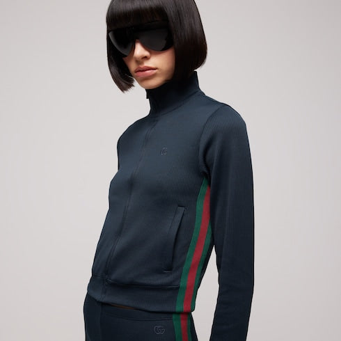 zip sweatshirt with Web - Rib cotton jersey