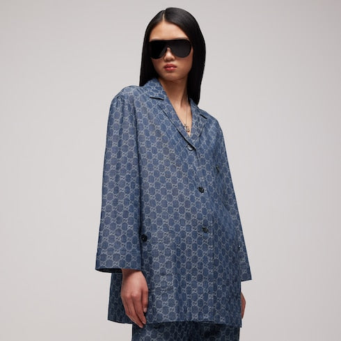 GG cotton denim jacquard jacket - blue