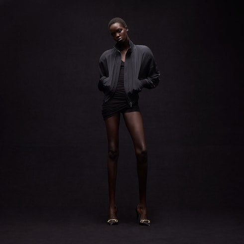 Silk poplin zip jacket - black