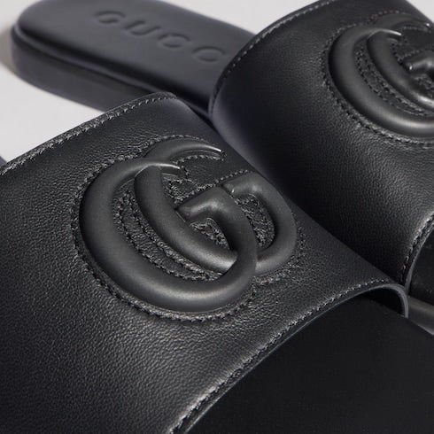 Women's slide sandal with Double G - black leather