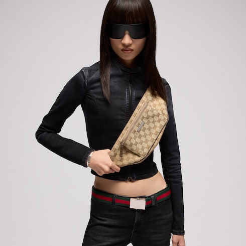Flatpack large belt bag - sand and brown GG canvas