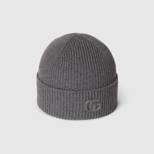 Cashmere hat with patch - grey