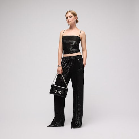 Jersey top with iridescent effect - black