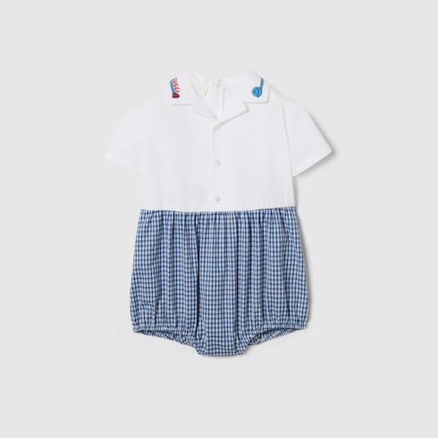 Baby gingham cotton one-piece - light blue and white