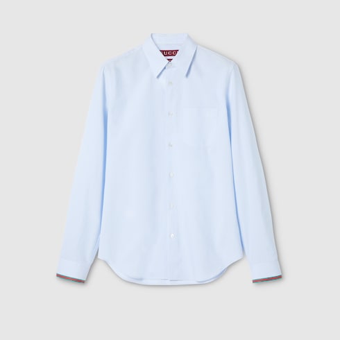 Striped cotton shirt with Web - light blue and white