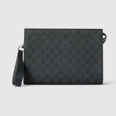 Grey trim medium pouch - black GG Supreme canvas