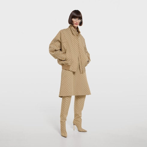 GG cotton canvas fabric zip jacket - sand