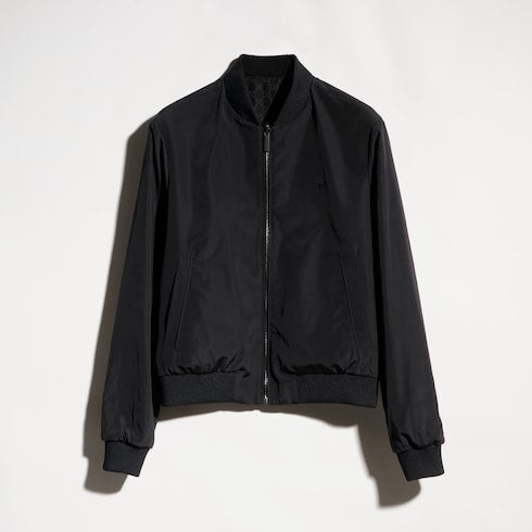 Reversible light silk faille zip jacket - black