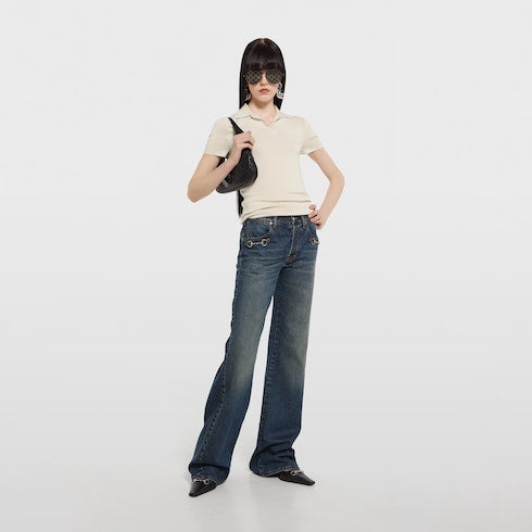 Cashmere silk polo shirt with embroidery - white