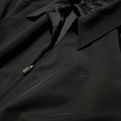 Stretch polyester zip jacket with embroidery - black