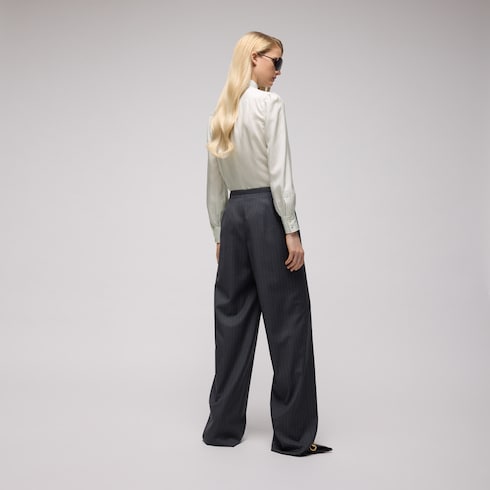 Gucci pinstripe silk shirt with bow - white and light blue