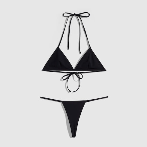 Stretch jersey bikini with Interlocking G - black