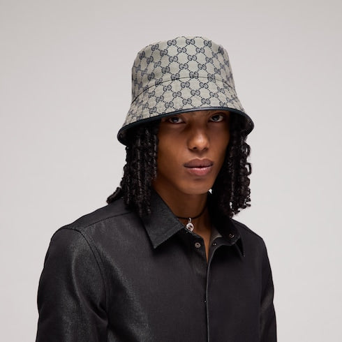 GG cotton canvas bucket hat - beige and blue