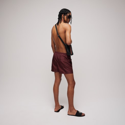 Printed polyester poplin swim shorts - bordeaux