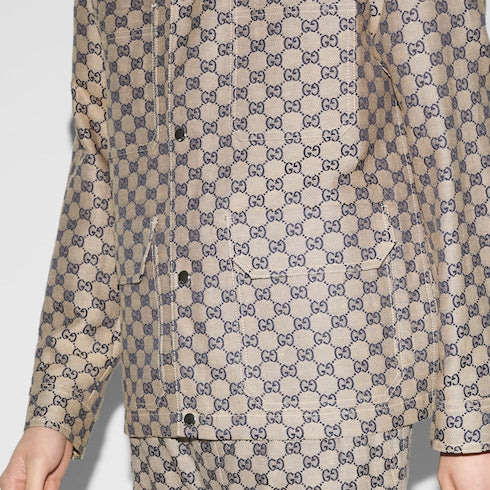 GG linen blend canvas jacket - beige and blue