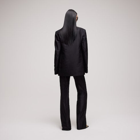 Fine silk faille pants - black