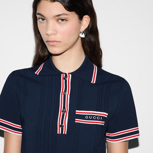 Polo top with striped trim - dark blue