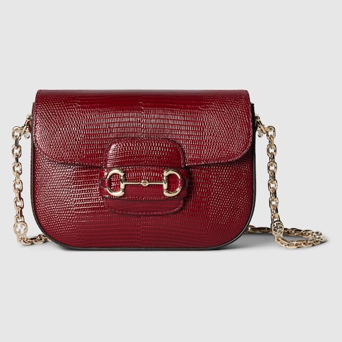 Gucci Horsebit 1955 lizard mini bag - Rosso Ancora red