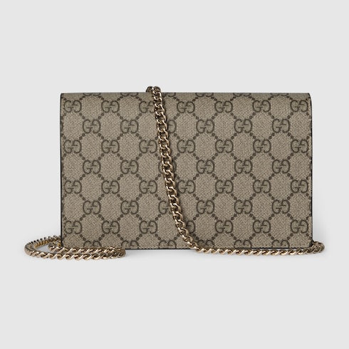 Bi-color GG Marmont wallet on chain - light yellow leather