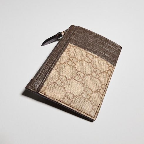 Bi-color GG Marmont zip key pouch - dark taupe leather