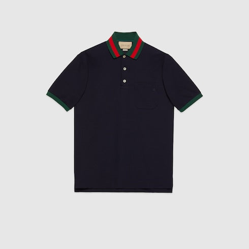Cotton piquet polo with Web collar - navy