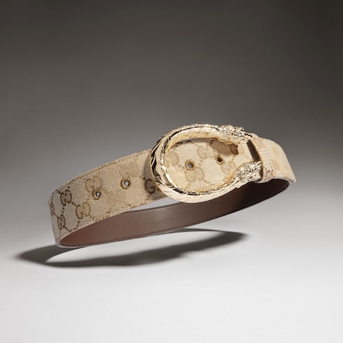 Dionysus wide belt - sand and brown GG canvas