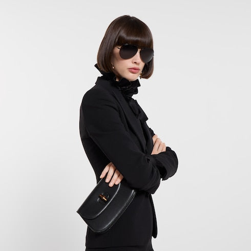 Bamboo clutch - black leather