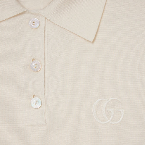 Cashmere silk polo shirt with embroidery - white