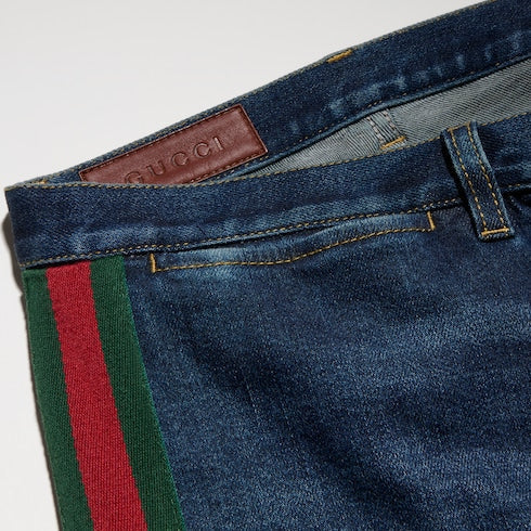 Cotton denim pants with Web - blue