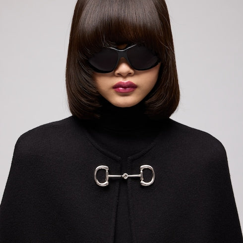 Wool and silk Horsebit cape - black and grey