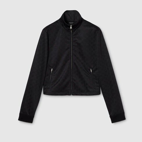 GG jersey jacquard zip jacket - black