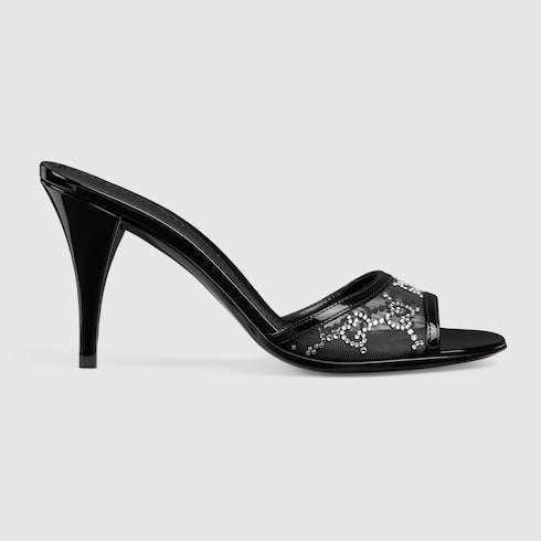 Women's crystal slide sandal - black GG crystal mesh