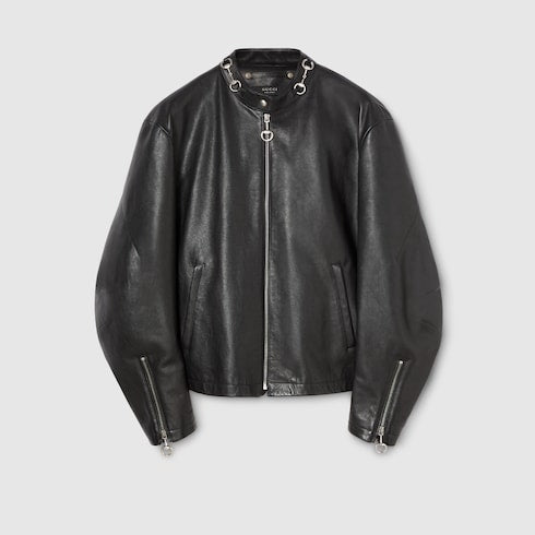 Leather jacket with Horsebit - black