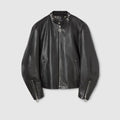 Leather jacket with Horsebit - black
