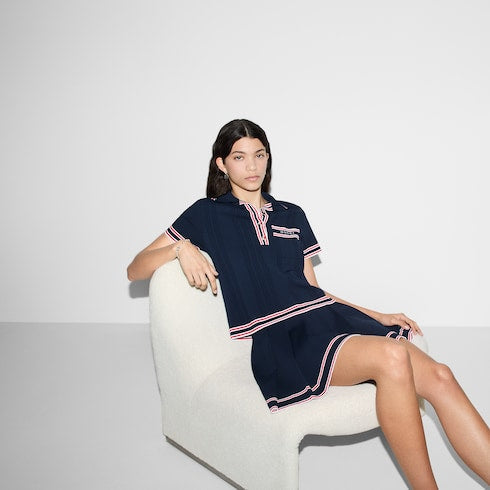 Polo top with striped trim - dark blue